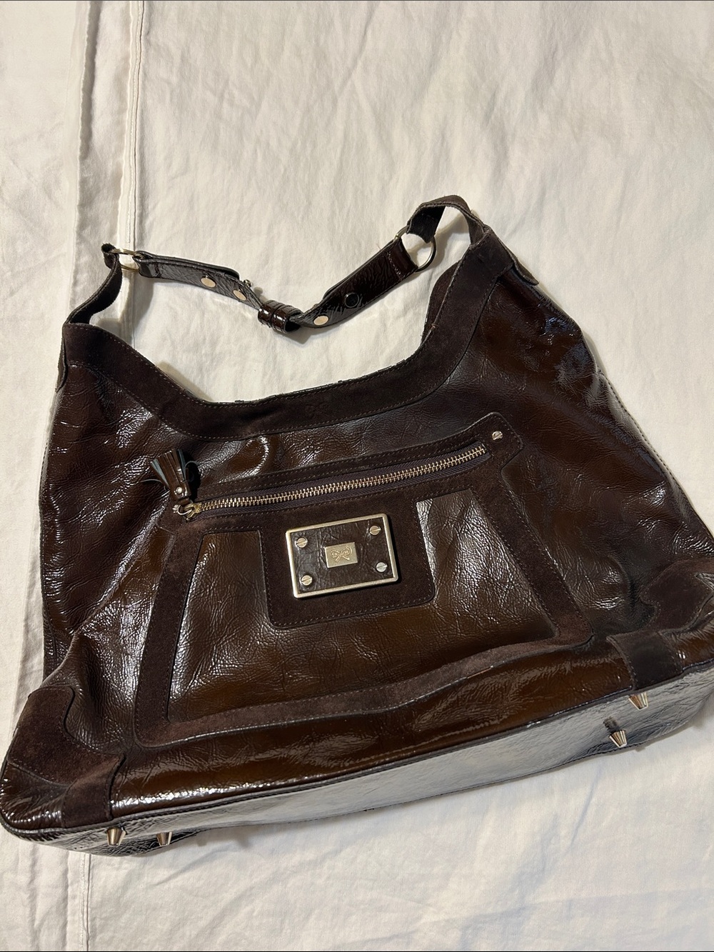 Anya Hindmarch Dark Brown Leather Messenger Shoulder Bag
